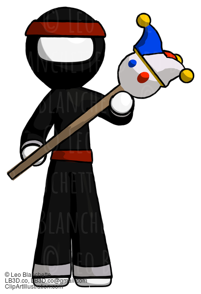 White Ninja Warrior Man Holding Jester Diagonally #4564