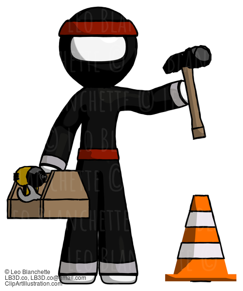 White Ninja Warrior Man Under Construction Concept, Traffic Cone And Tools #4591