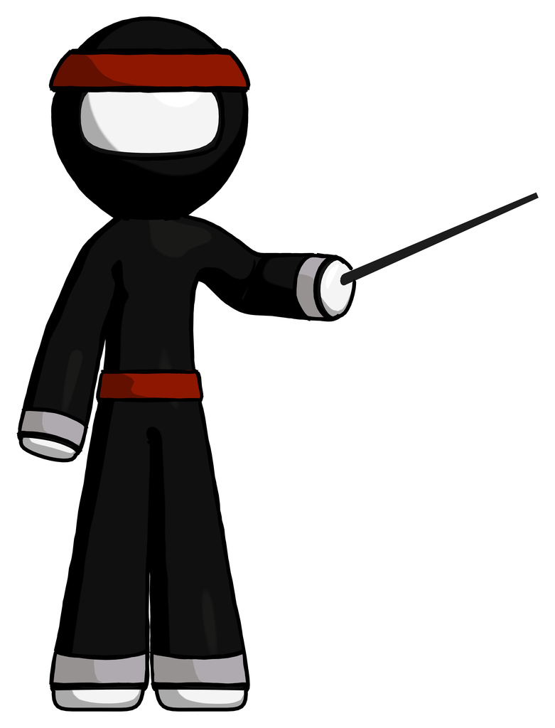 White Ninja Warrior Man Teacher or conductor with stick or baton directing