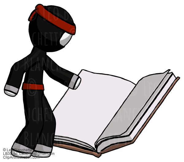 White Ninja Warrior Man Reading Big Book While Standing Beside It #4610