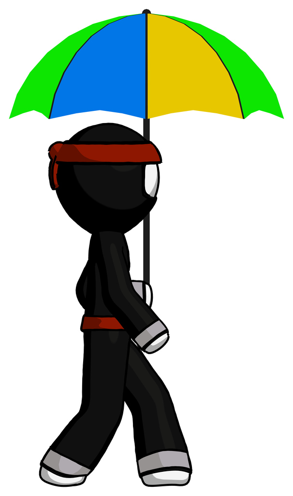 White Ninja Warrior Man Walking With Colored Umbrella