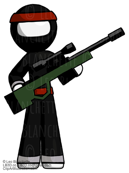 White Ninja Warrior Man Holding Sniper Rifle Gun #4629