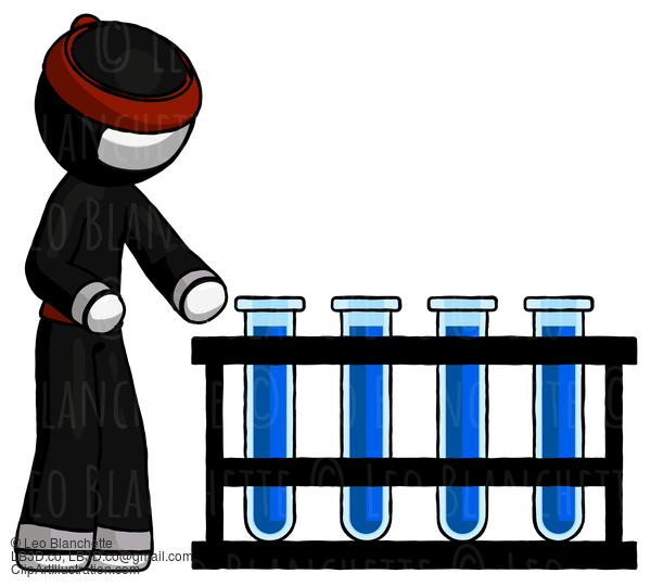 White Ninja Warrior Man Using Test Tubes Or Vials On Rack #4633