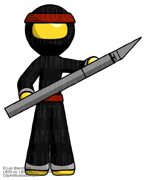 Yellow Ninja Warrior Man Holding Large Scalpel #6466