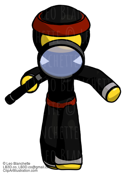 Yellow Ninja Warrior Man Looking Down Through Magnifying Glass #6467