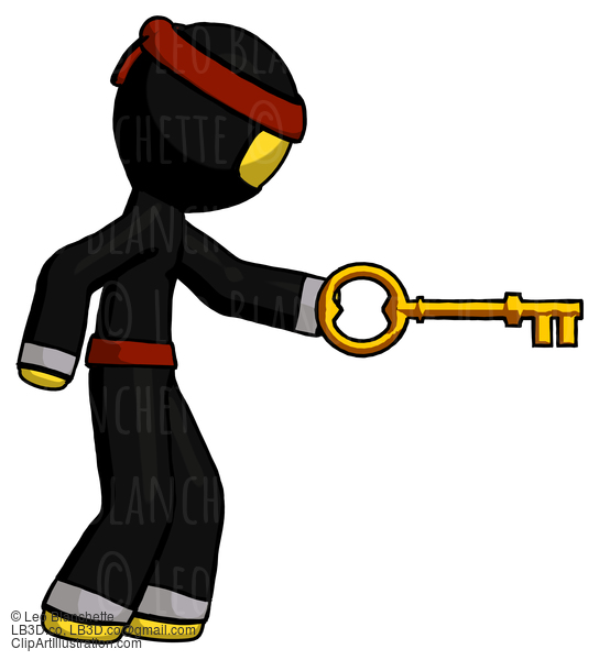 Yellow Ninja Warrior Man With Big Key Of Gold Opening Something #6471