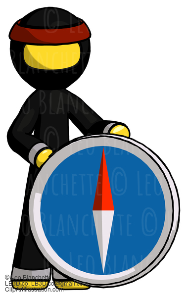 Yellow Ninja Warrior Man Standing Beside Large Compass #6478