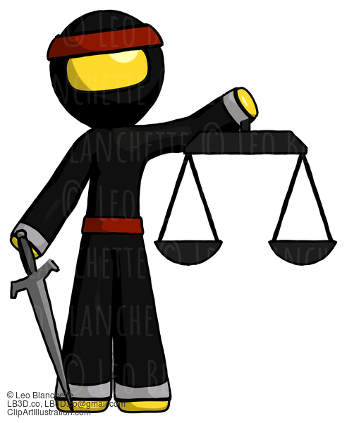 Yellow Ninja Warrior Man Justice Concept With Scales And Sword, Justicia Derived #6483