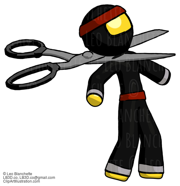 Yellow Ninja Warrior Man Scissor Beheading Office Worker Execution #6492