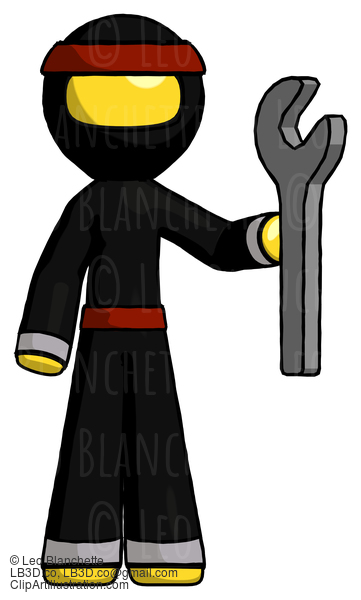 Yellow Ninja Warrior Man Holding Wrench Ready To Repair Or Work #6502