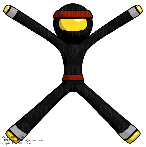 Yellow Ninja Warrior Man With Arms And Legs Stretched Out #6509