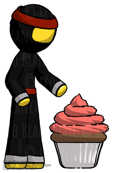 Yellow Ninja Warrior Man With Giant Cupcake Dessert #6511