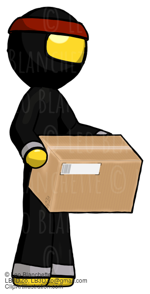 Yellow Ninja Warrior Man Holding Package To Send Or Recieve In Mail #6518