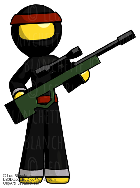 Yellow Ninja Warrior Man Holding Sniper Rifle Gun #6519