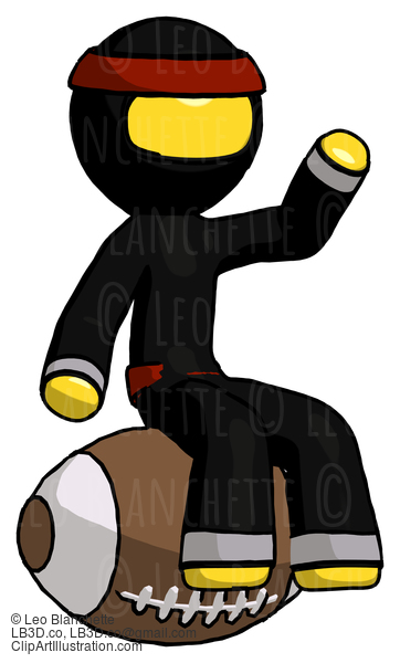 Yellow Ninja Warrior Man Sitting On Giant Football #6527