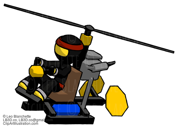 Yellow Ninja Warrior Man Flying In Gyrocopter Front Side Angle Top View #6529