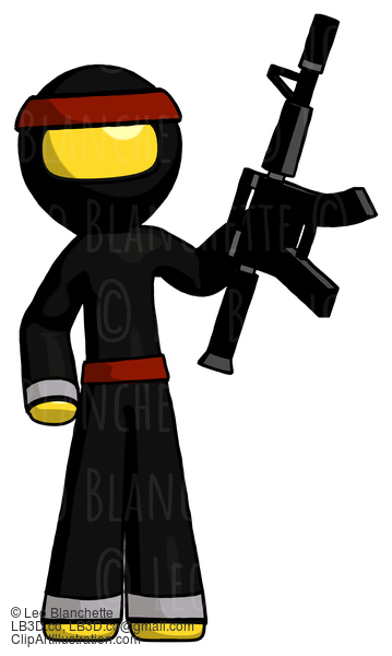 Yellow Ninja Warrior Man Holding Automatic Gun #6539