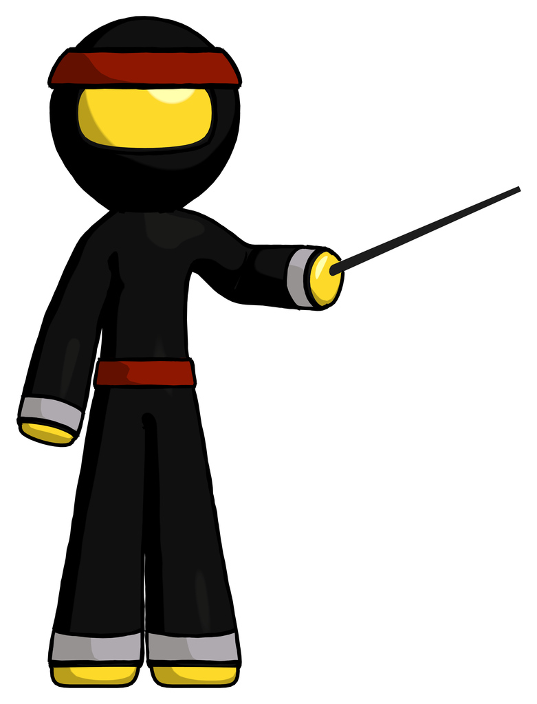 Yellow Ninja Warrior Man Teacher or conductor with stick or baton directing