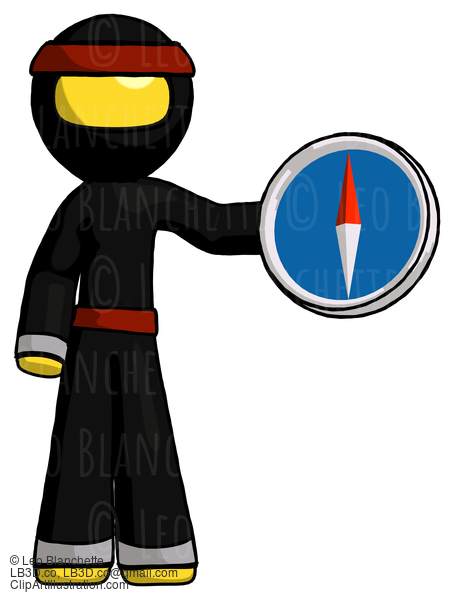 Yellow Ninja Warrior Man Holding A Large Compass #6560