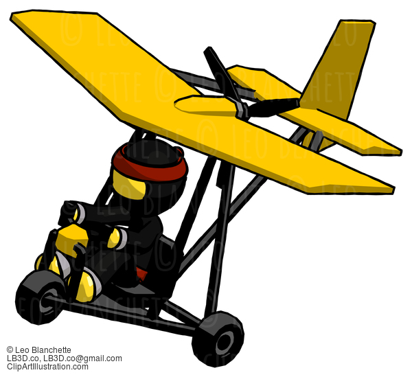 Yellow Ninja Warrior Man In Ultralight Aircraft Top Side View #6570