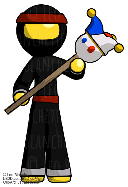 Yellow Ninja Warrior Man Holding Jester Diagonally #6584