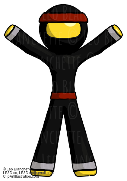 Yellow Ninja Warrior Man Surprise Pose, Arms And Legs Out #6590