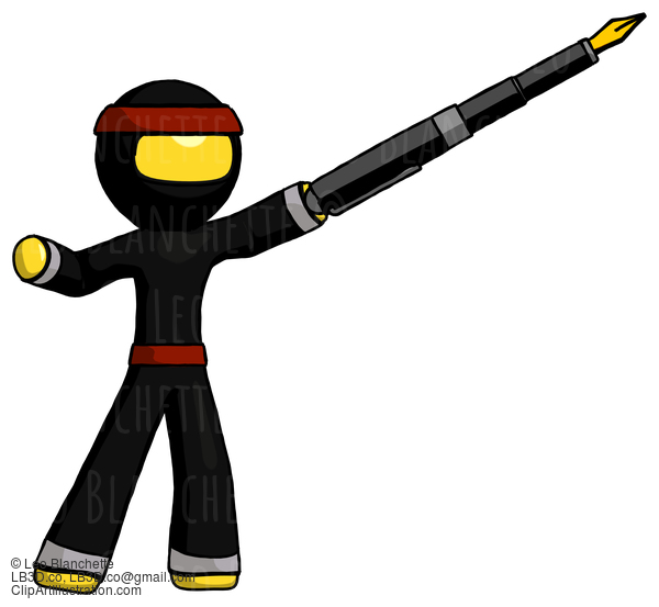 Yellow Ninja Warrior Man Pen Is Mightier Than The Sword Calligraphy Pose #6595