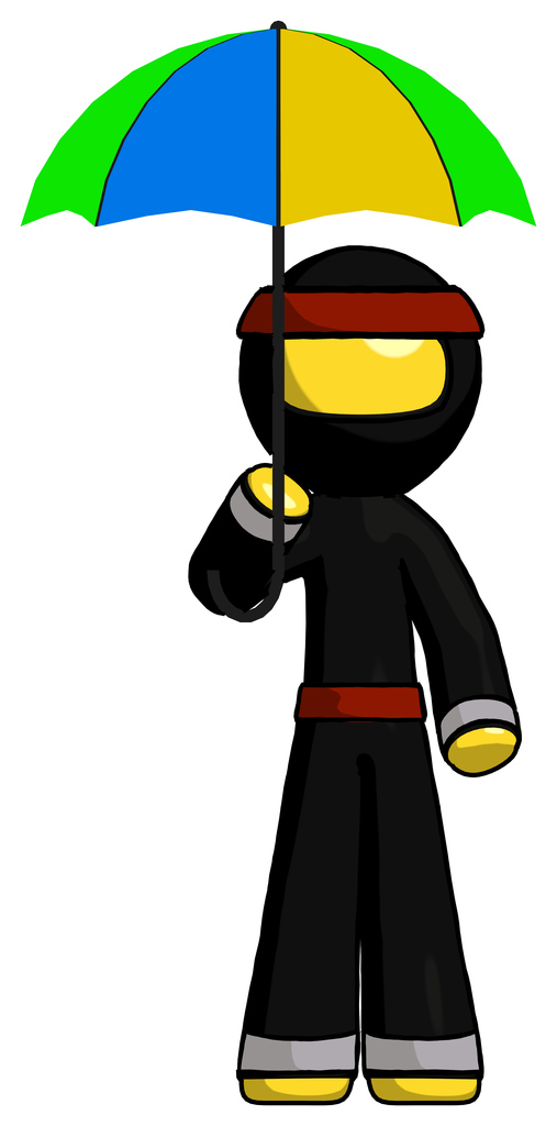 Yellow Ninja Warrior Man Holding Umbrella Rainbow Colored