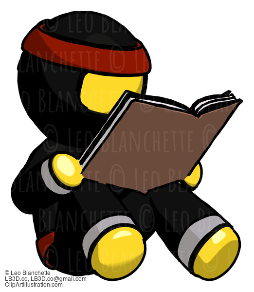 Yellow Ninja Warrior Man Reading Book While Sitting Down #6609