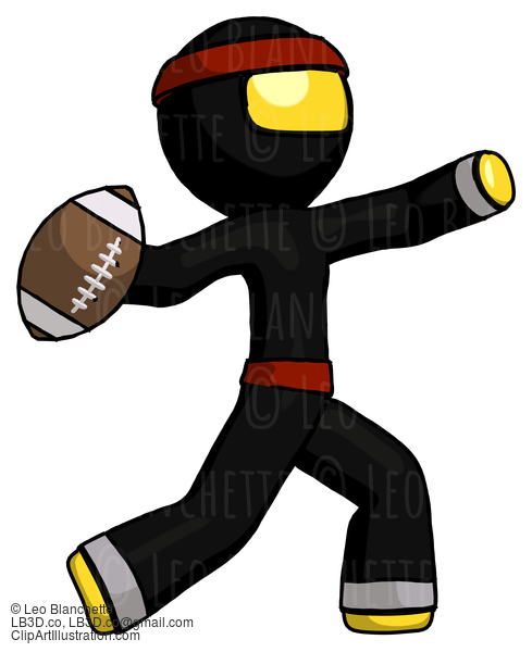 Yellow Ninja Warrior Man Throwing Football #6613