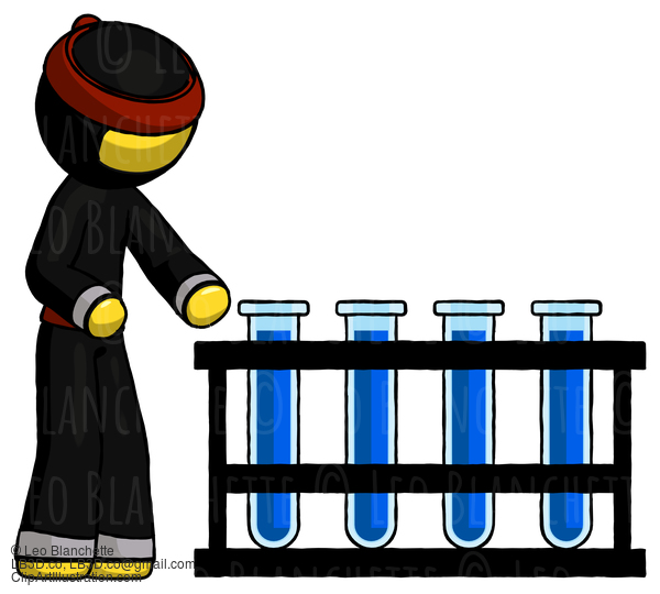 Yellow Ninja Warrior Man Using Test Tubes Or Vials On Rack #6615