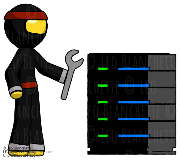 Yellow Ninja Warrior Man Server Administrator Doing Repairs #6626