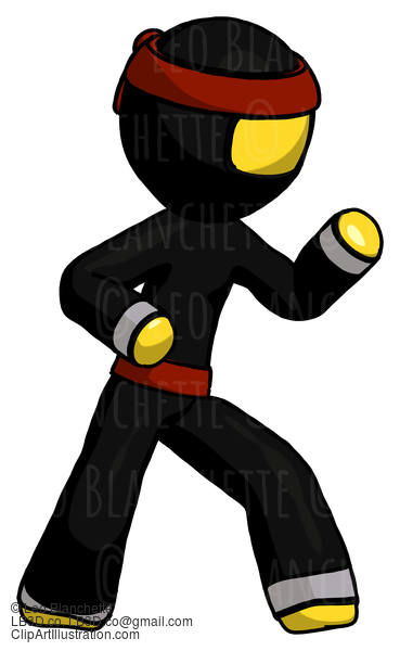 Yellow Ninja Warrior Man Martial Arts Defense Pose Right #6646