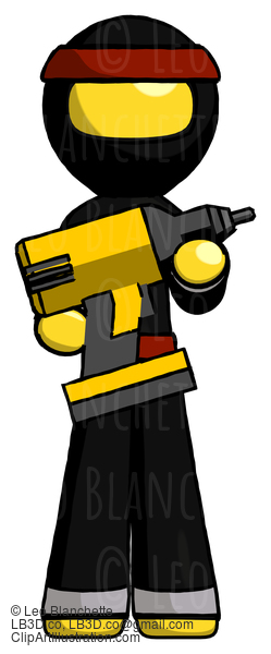 Yellow Ninja Warrior Man Holding Large Drill #6648