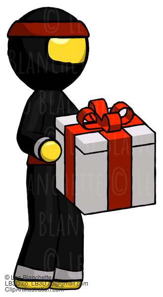 Yellow Ninja Warrior Man Giving A Present #6652