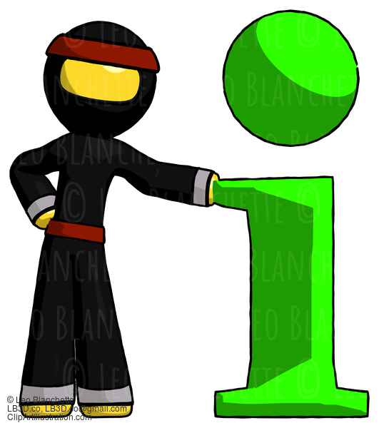 Yellow Ninja Warrior Man With Info Symbol Leaning Up Against It #6661