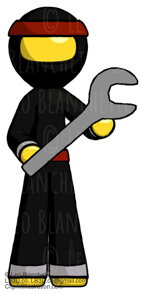 Yellow Ninja Warrior Man Holding Large Wrench With Both Hands #6670