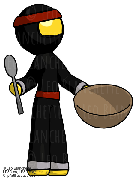 Yellow Ninja Warrior Man With Empty Bowl And Spoon Ready To Make Something #6683