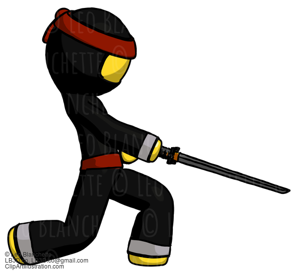 Yellow Ninja Warrior Man With Ninja Sword Katana Slicing Or Striking Something #6689