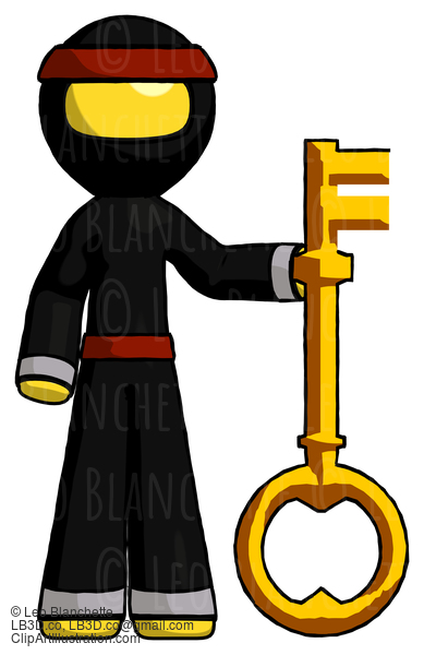 Yellow Ninja Warrior Man Holding Key Made Of Gold #6696