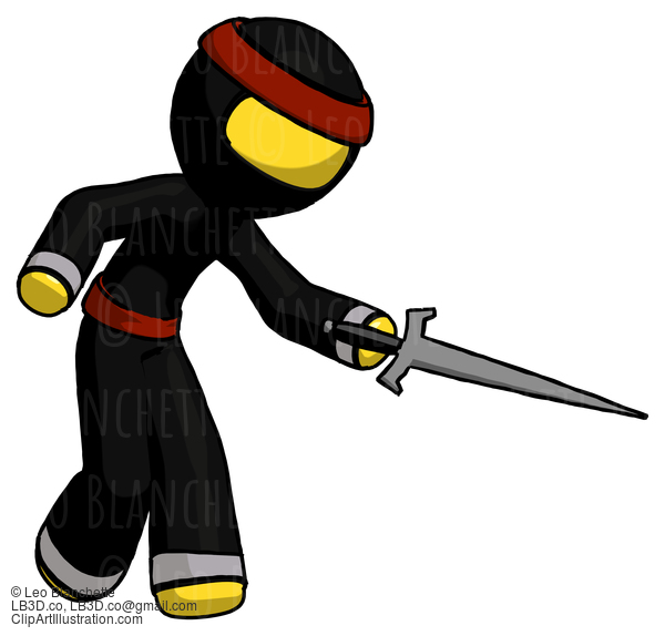 Yellow Ninja Warrior Man Sword Pose Stabbing Or Jabbing #6701