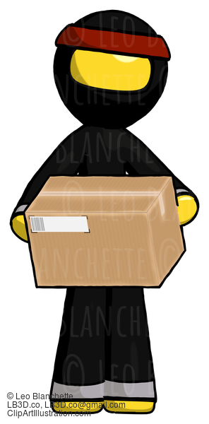 Yellow Ninja Warrior Man Holding Box Sent Or Arriving In Mail #6702