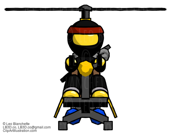 Yellow Ninja Warrior Man Flying In Gyrocopter Front View #6715