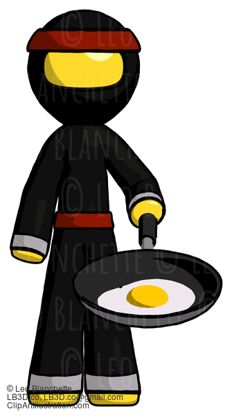 Yellow Ninja Warrior Man Frying Egg In Pan Or Wok #6724