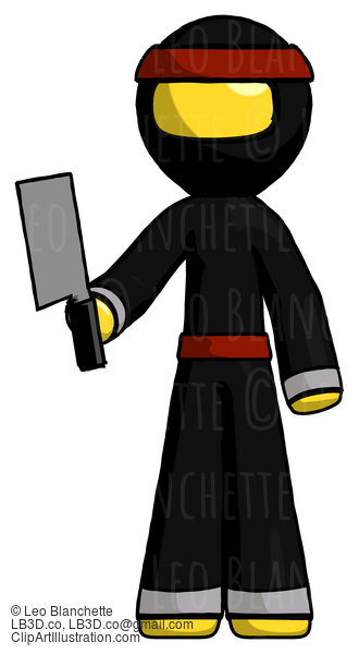 Yellow Ninja Warrior Man Holding Meat Cleaver #6731