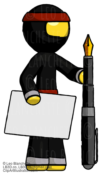 Yellow Ninja Warrior Man Holding Large Envelope And Calligraphy Pen #6749