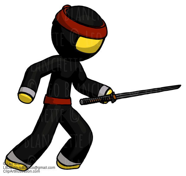 Yellow Ninja Warrior Man Stabbing With Ninja Sword Katana #6753