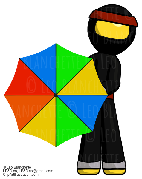 Yellow Ninja Warrior Man Holding Rainbow Umbrella Out To Viewer #6760