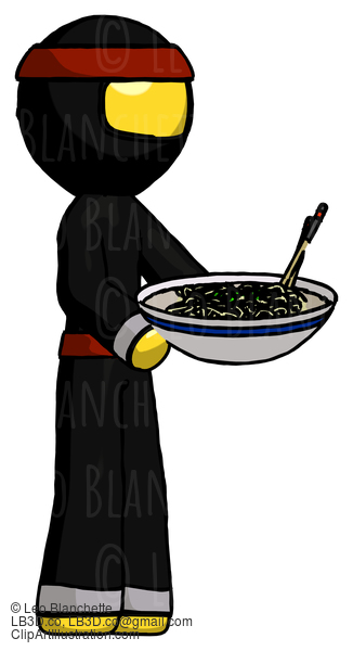 Yellow Ninja Warrior Man Holding Noodles Offering To Viewer #6765