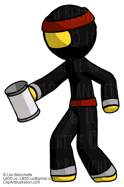 Yellow Ninja Warrior Man Begger Holding Can Begging Or Asking For Charity Facing Left #6767